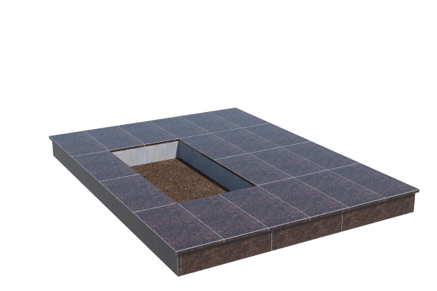Площадки на могилу в Белгороде | Площадка с вертикальной (15 см) облицовкой Дымовским гранитом (под цветник)