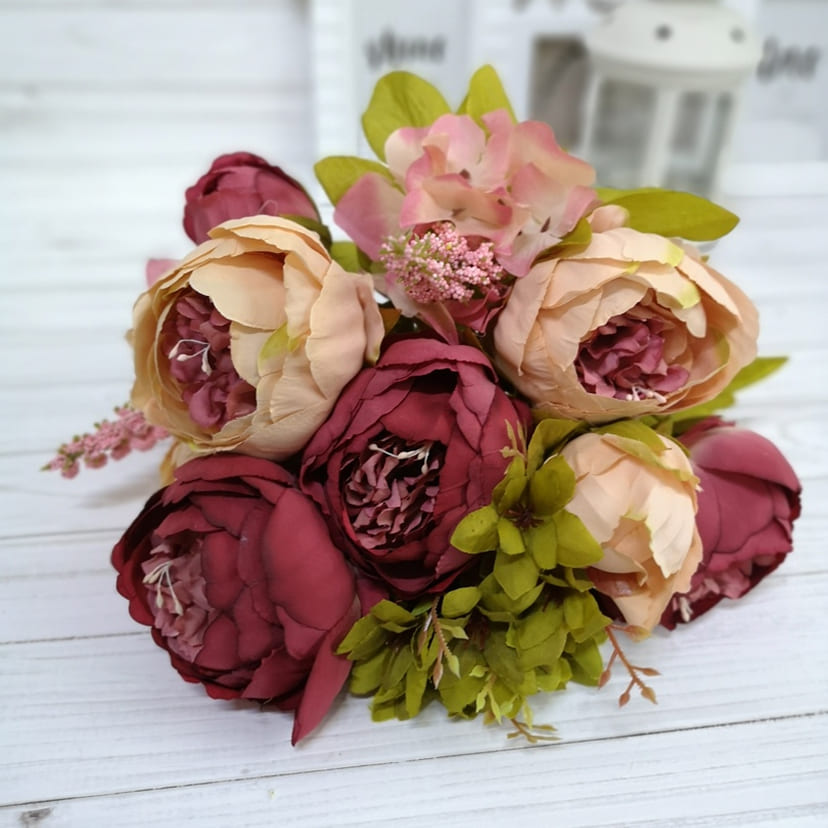 Искусственные цветы в Белгороде | Цветы искусственные «Пионы», персиково-малиновые, букет
