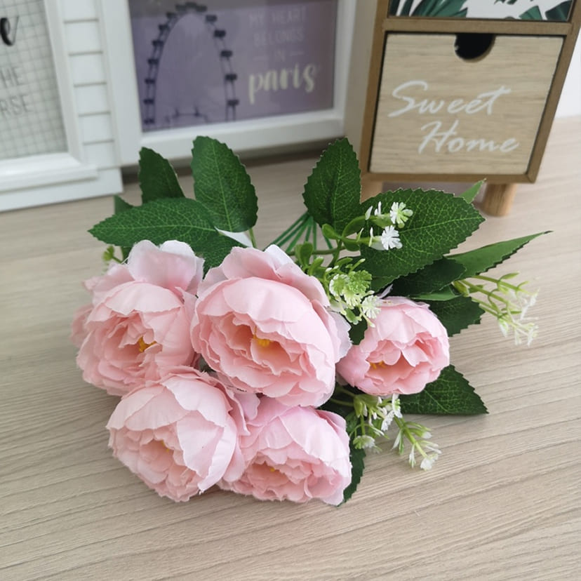 Искусственные цветы в Белгороде | Цветы искусственные «Минипиончики с гипсофилой», нежно-розовые, букет