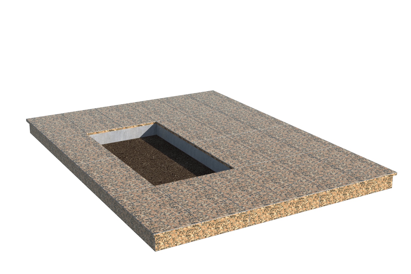 Площадки на могилу в Белгороде | Площадка с вертикальной (10 см) облицовкой Южно-Султаевским гранитом (под цветник)